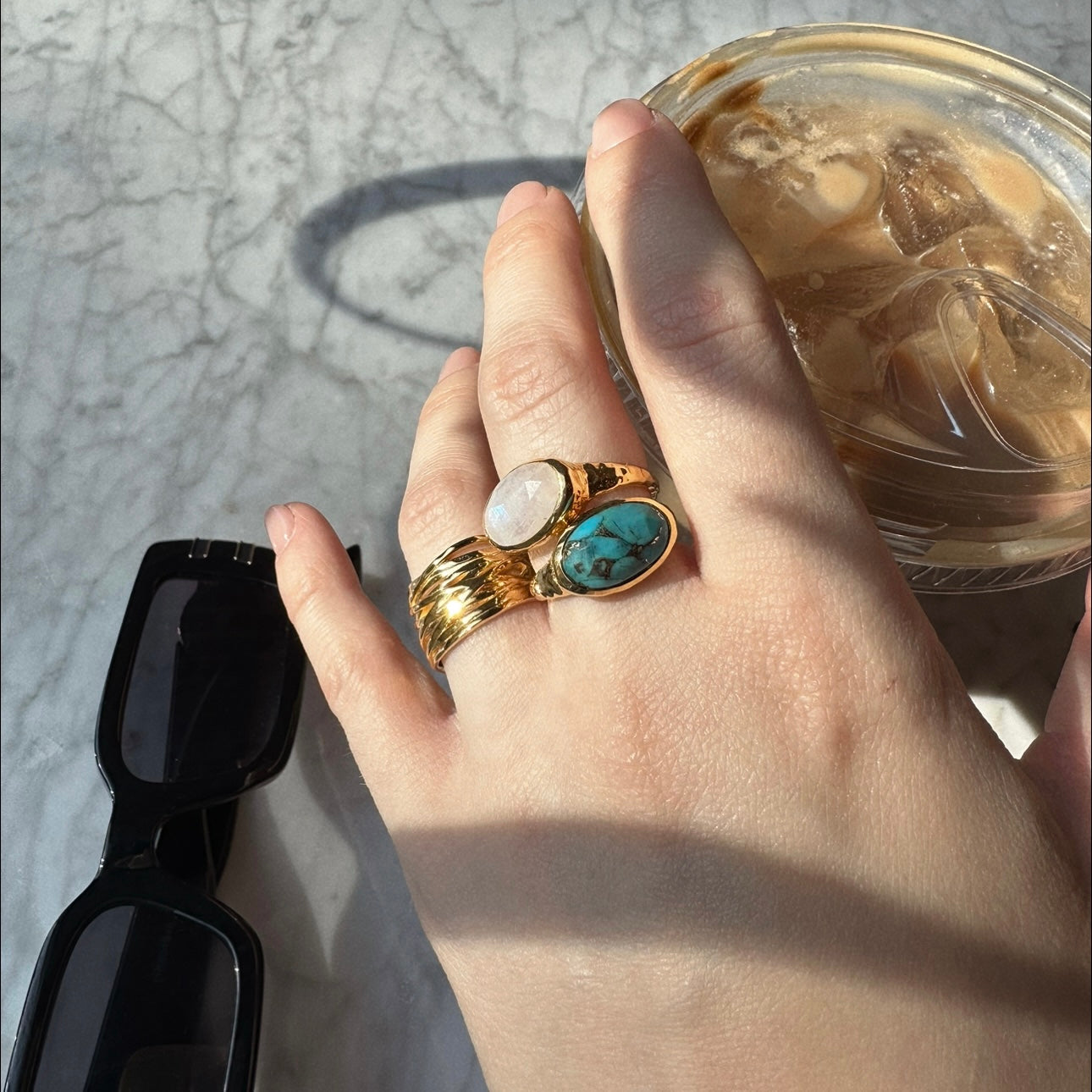 Faceted Copper Turquoise Statement Ring