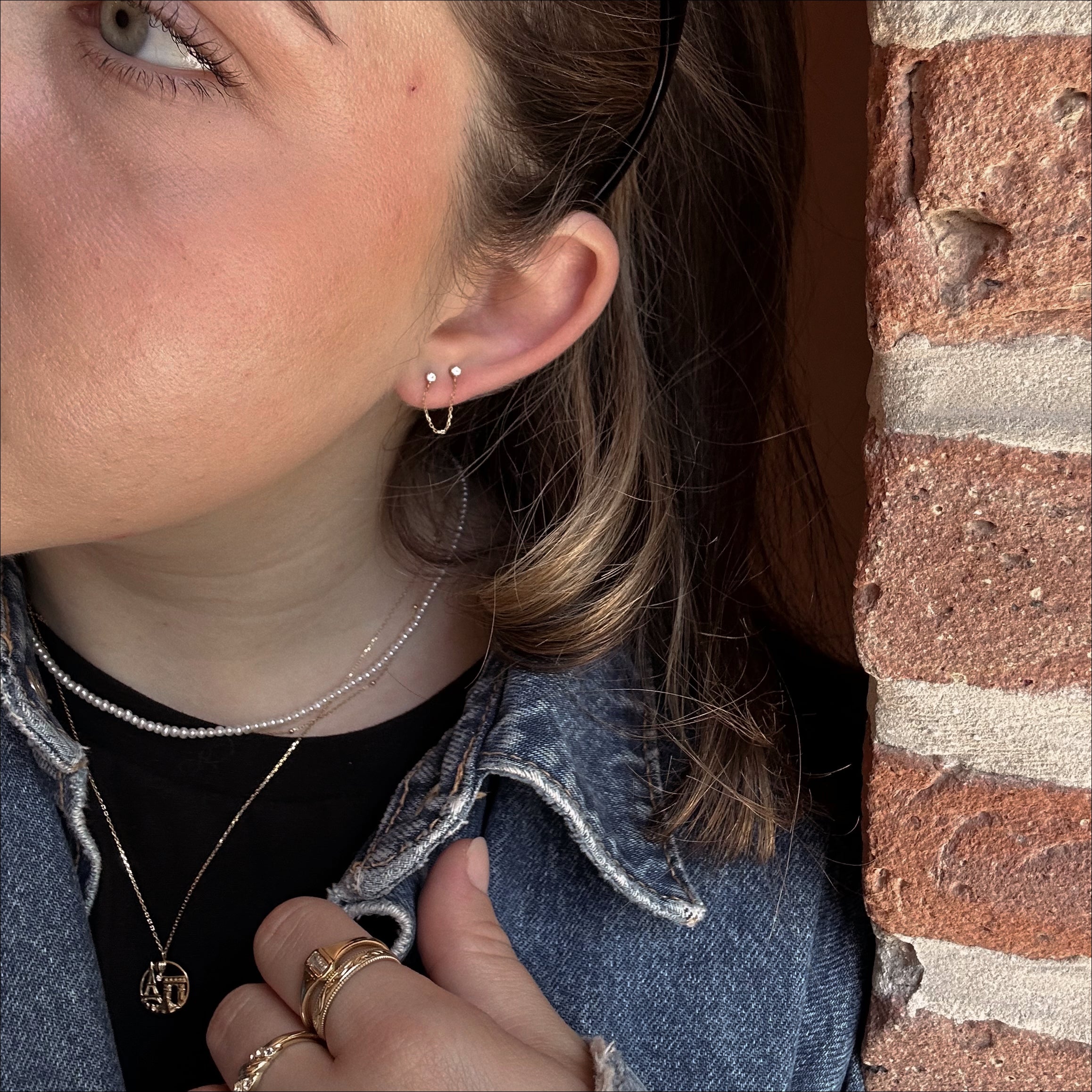 Black Oxidised Silver Double Chain Ear Cuff Earrings | Otis Jaxon Jewellery