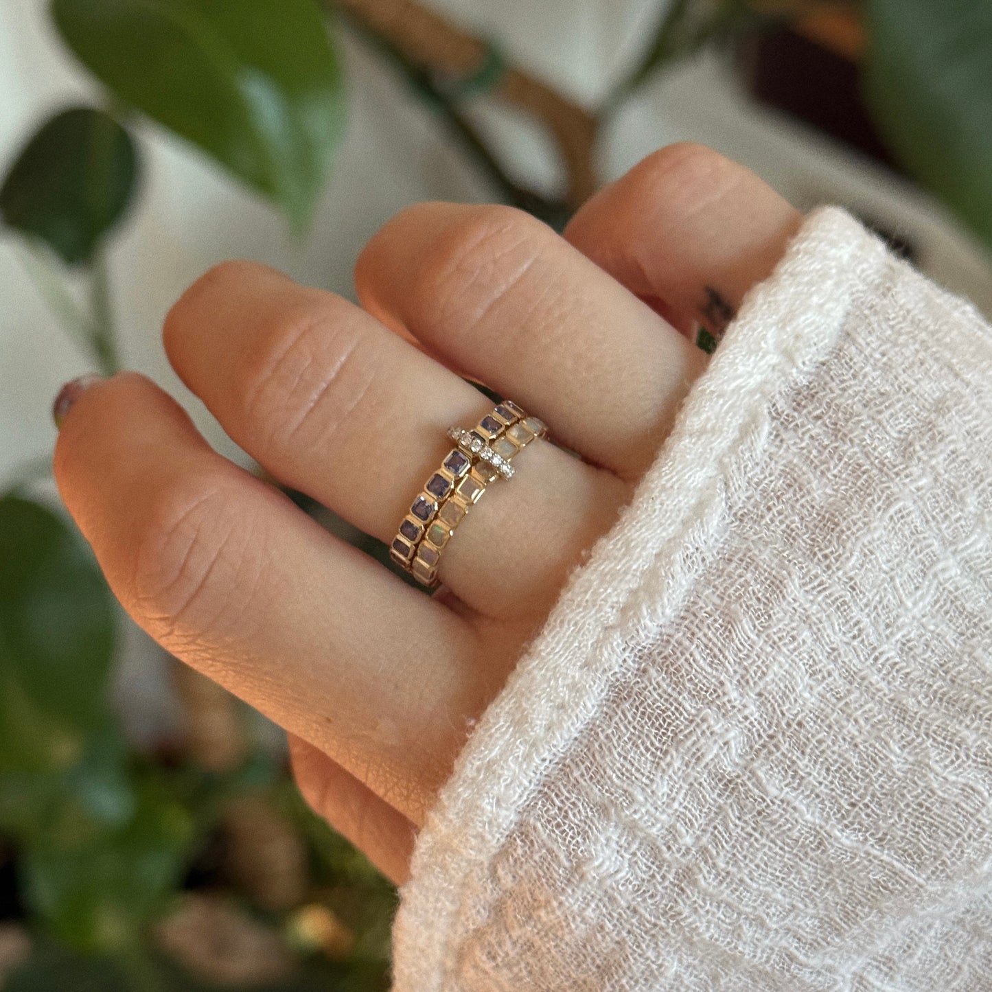 Solid Gold Gemstone Eternity Stacking Ring