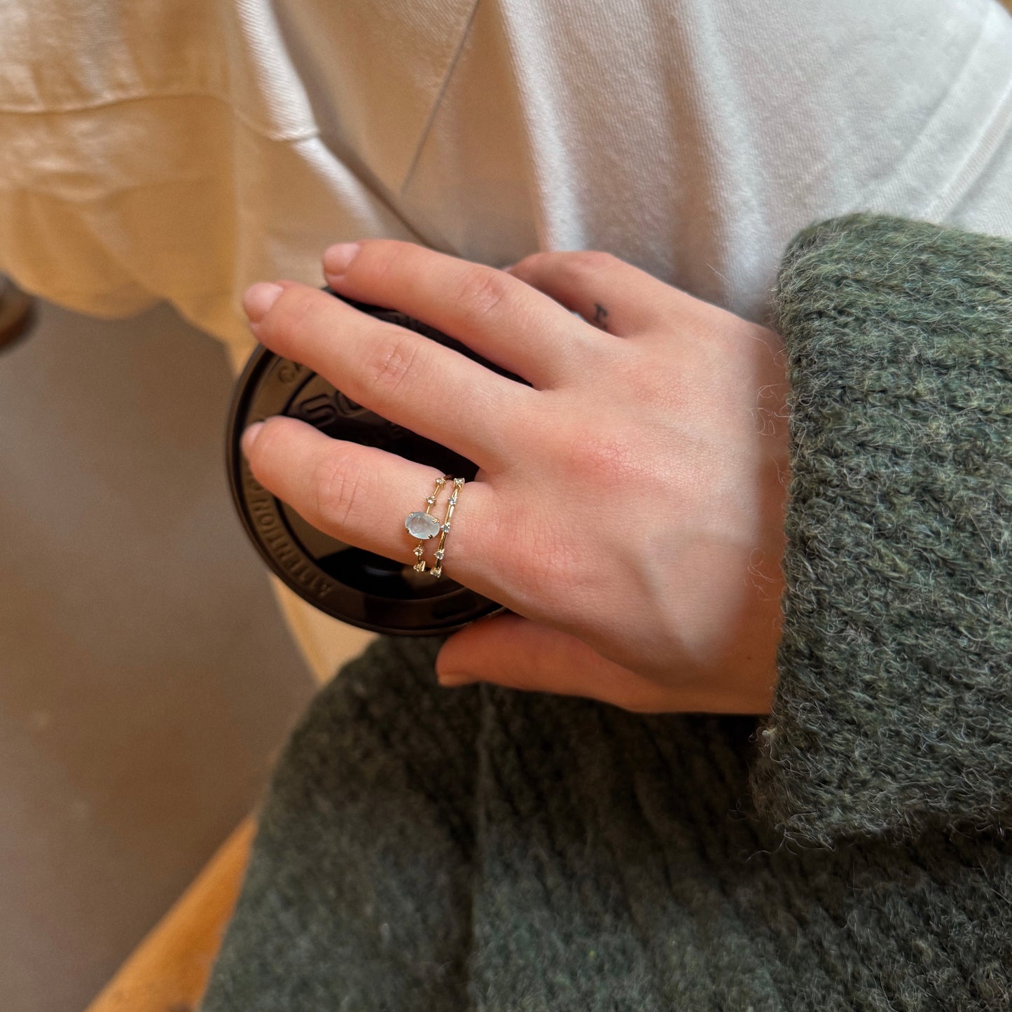 Solid Gold 2025 March Capsule Aquamarine Ring Set with Free Gift