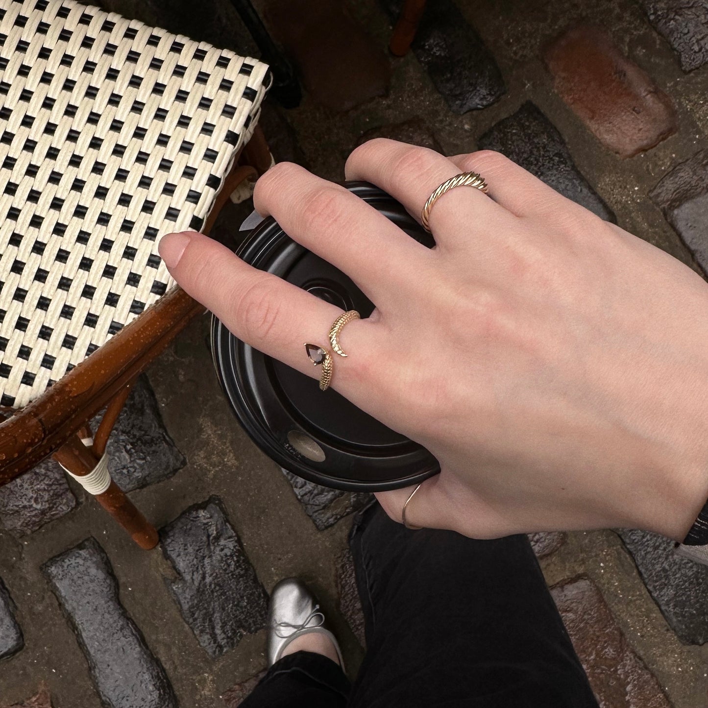 Solid Gold Smoky Quartz Snake Ring for Transformation