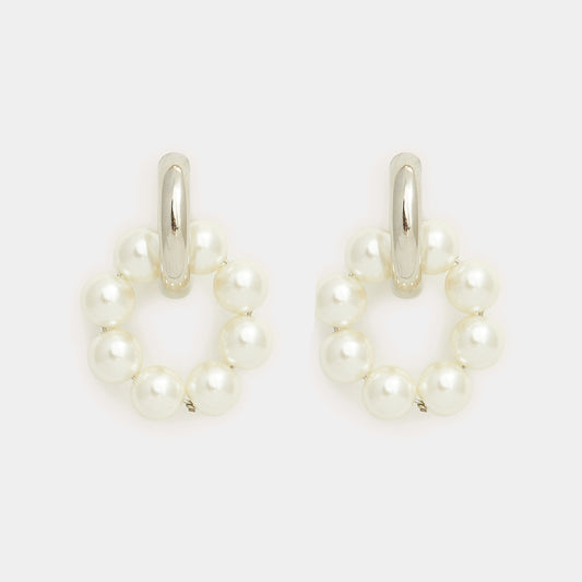 Local Eclectic Solid Gold Pearl and White Sapphire Drop Earrings