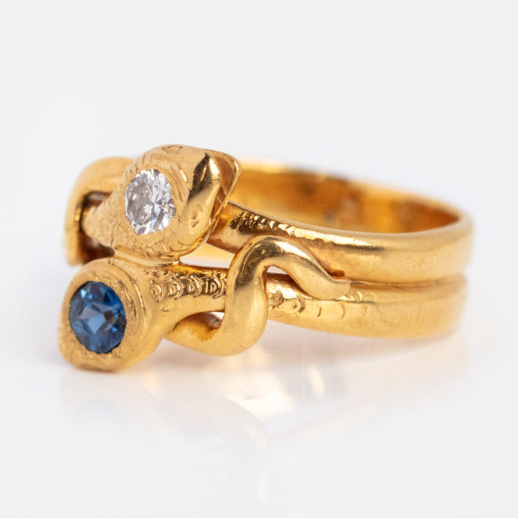 Vintage 14k Victorian Style Sapphire and Diamond Entwined Snake Ring Size 6.5