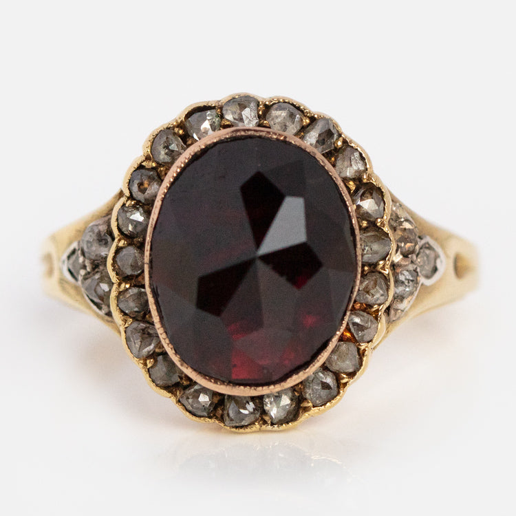 Vintage 14k Garnet and Diamond Cluster Ring Size 6