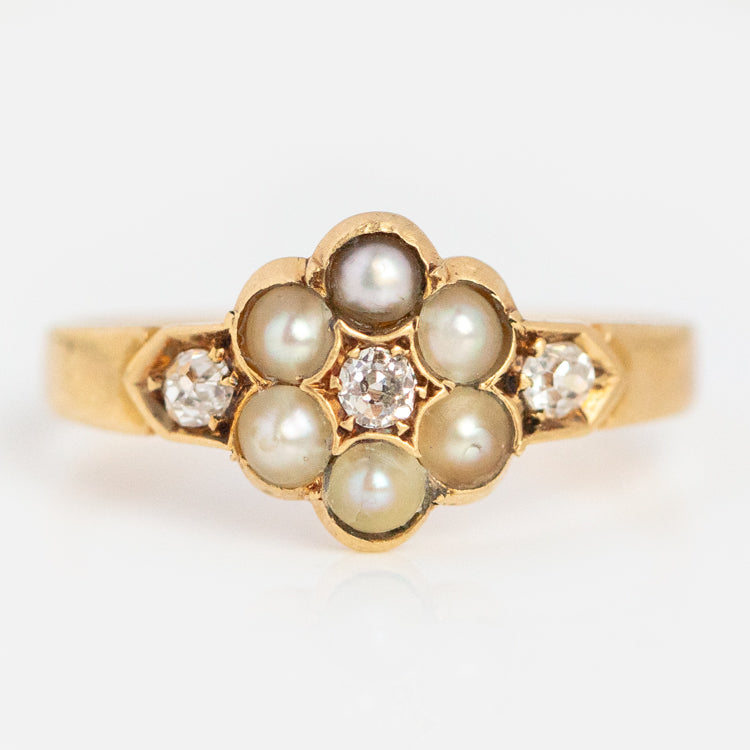 Vintage Victorian 18k Split Pearl Floral Ring Size 6.5