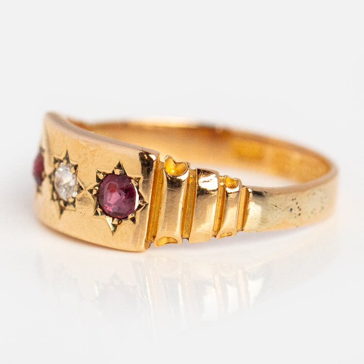 Vintage 15k 19th Century Ruby and Diamond Star Set Ring Size 6