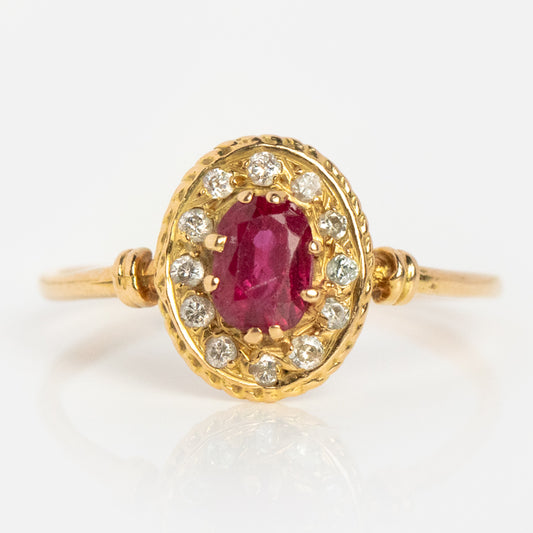 Vintage 18k Ruby Rose Cluster Ring Size 7