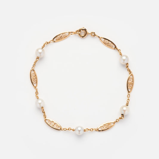 Vintage 14k Swirl Pearl Bracelet
