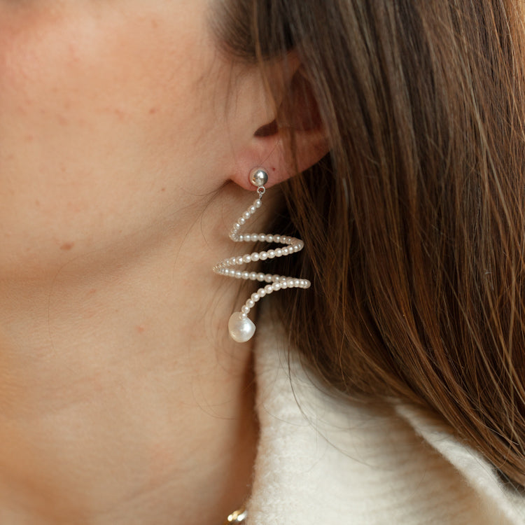 Cascade Platinum Pearl Swirl Earrings