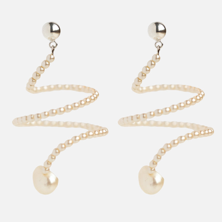 Cascade Platinum Pearl Swirl Earrings