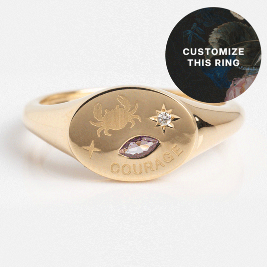 GIF showing multiple examples of the solid gold custom manifestation signet ring