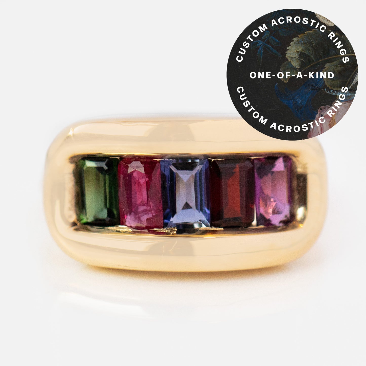 Customizable Acrostic Bold Baguette Gemstone Ring Design