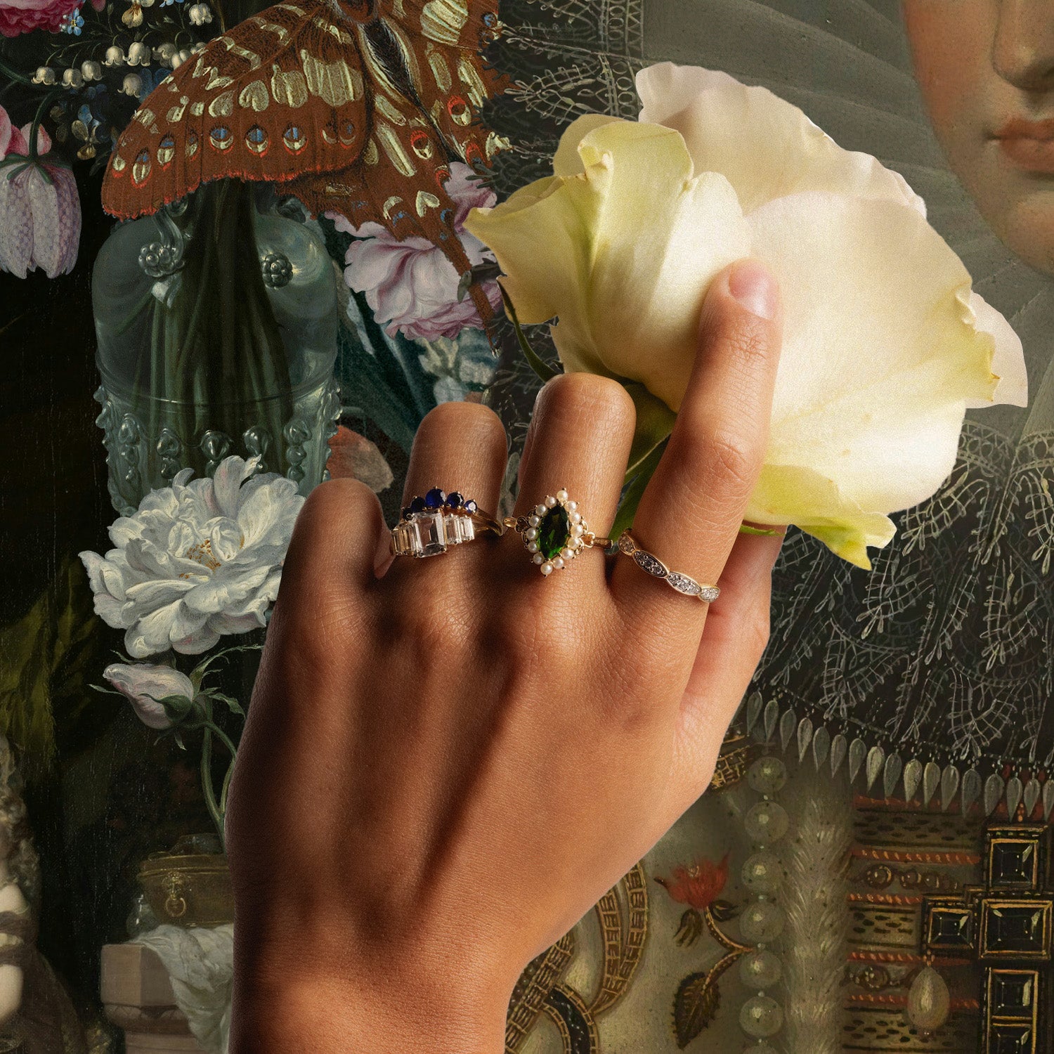 Engagement Stackable Vintage Rings The Cora Set, Wedding Ring Trio