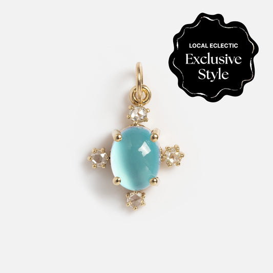 14k Blue Crush Cat's Eye Moonstone and Diamond Charm