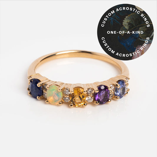 Customizable Acrostic Oval Gemstone Ring Design