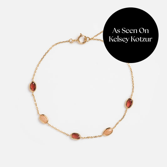 Solid Gold Sunlit Garnet and Sunstone Bracelet