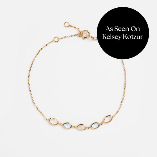 Solid Gold Daybreak Moonstone and Blue Topaz Bracelet