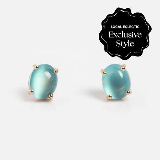 14k Blue Crush Cat's Eye Moonstone Studs