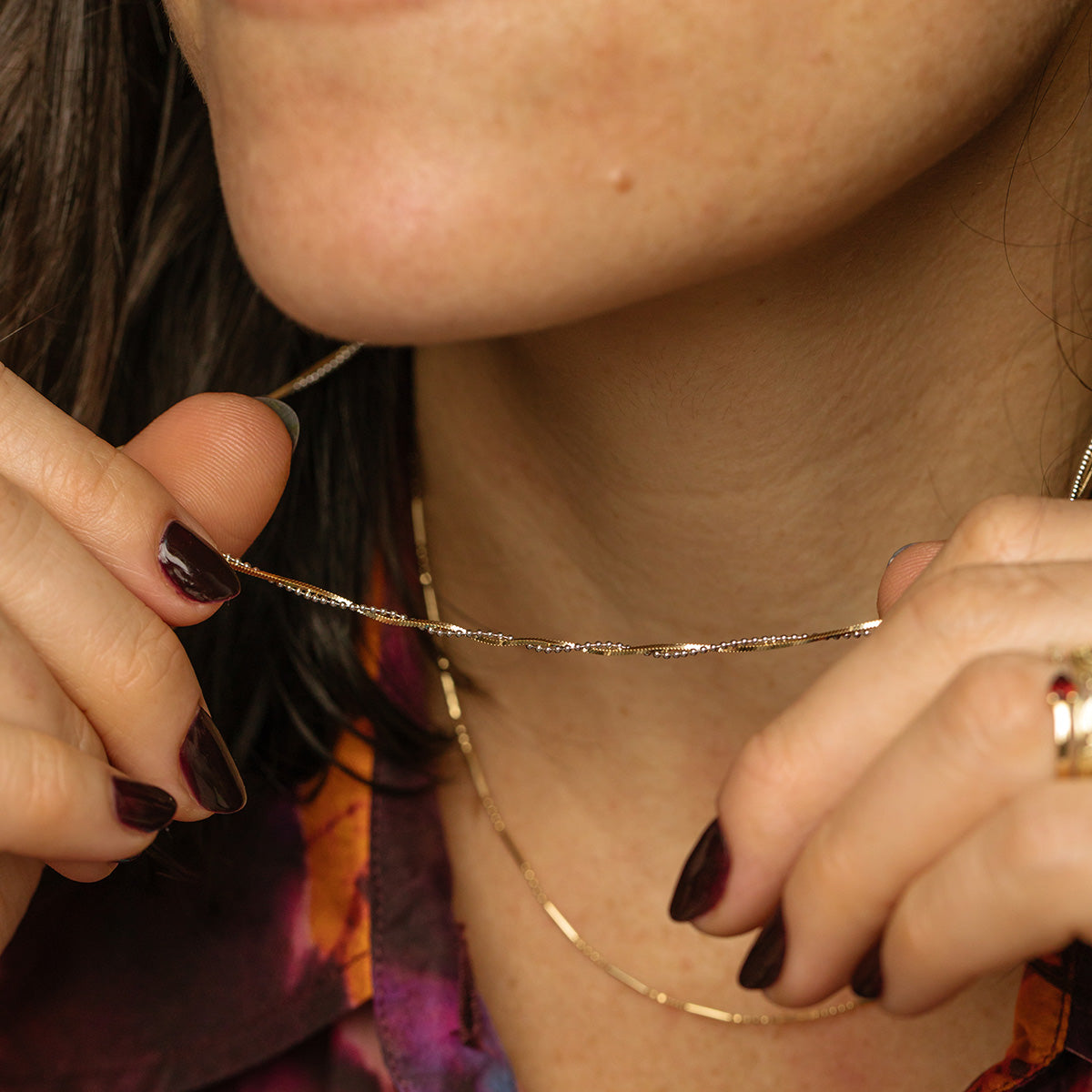 Solid Gold Twisted Mixed Metal Chain