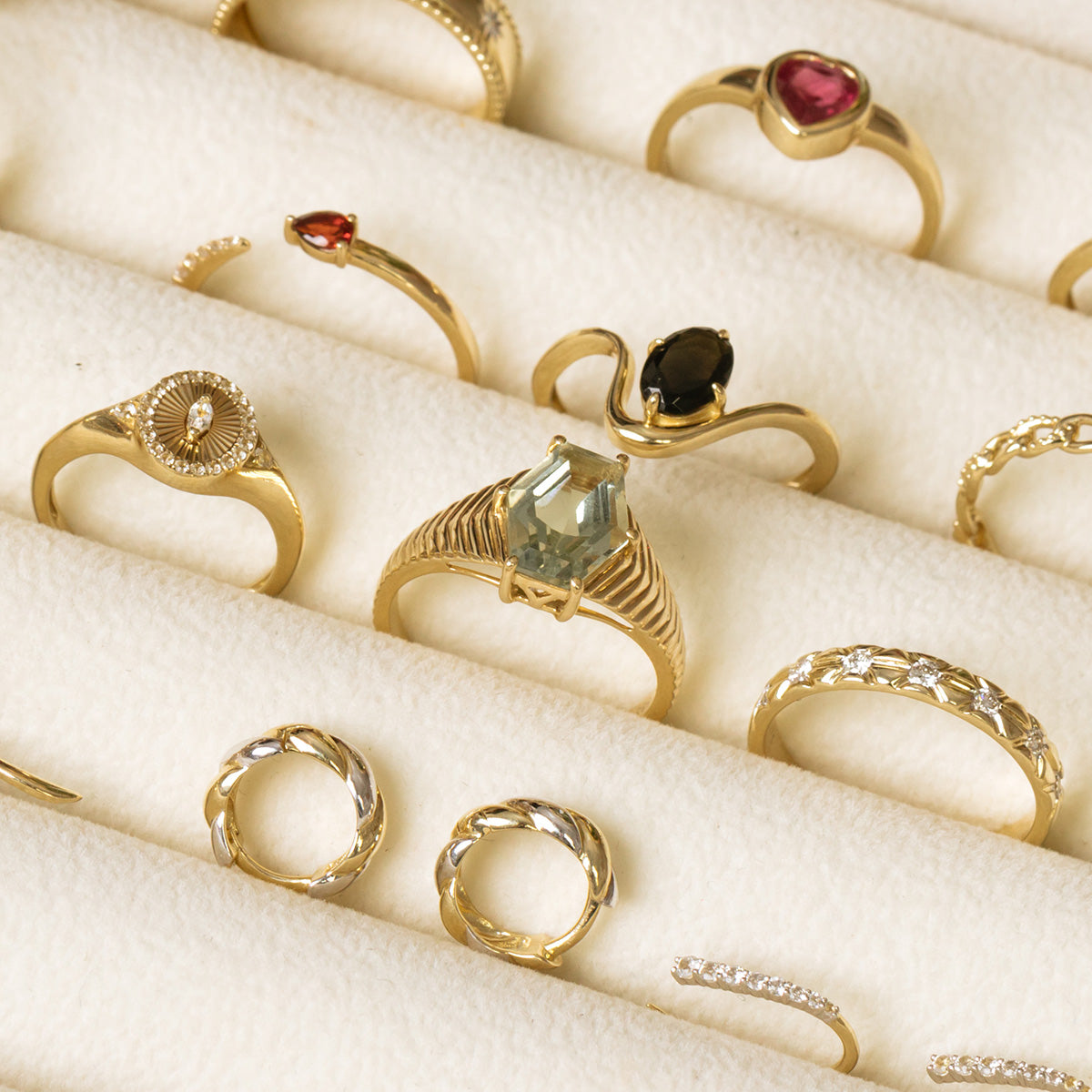 Solid Gold Green Amethyst Bold Chevron Ring