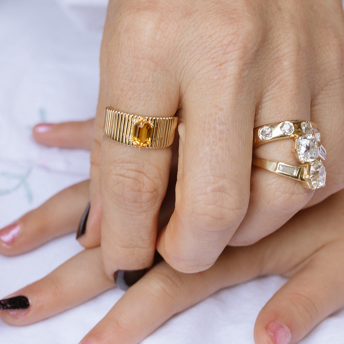 Solid Gold Citrine Bold Fluted Cigar Band