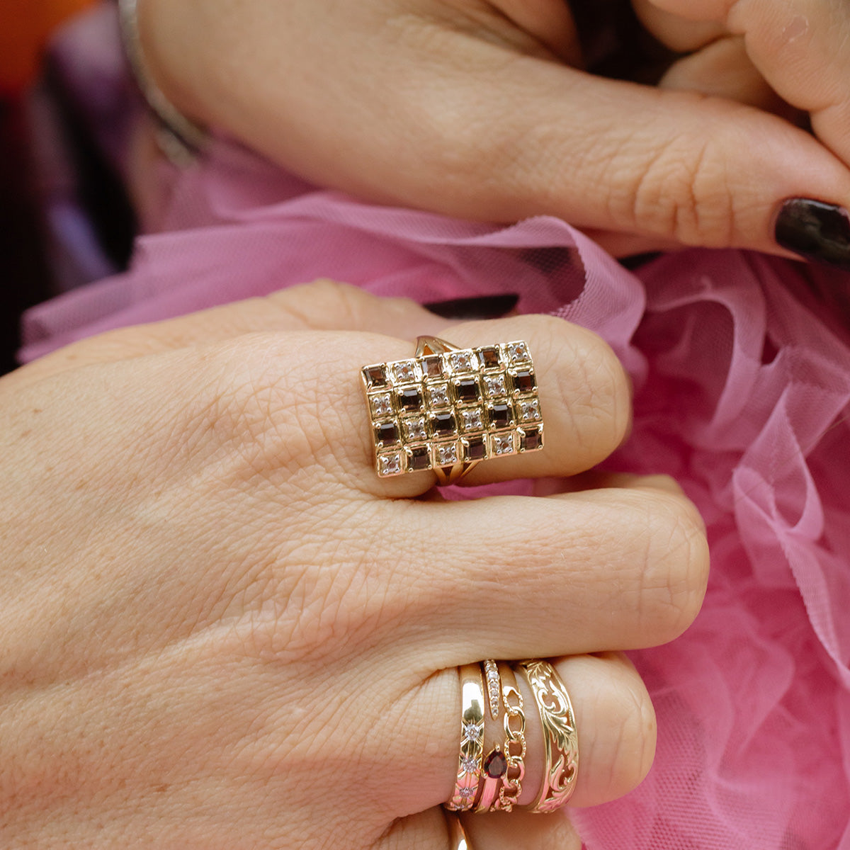 Solid Gold Textured Chain Link Ring