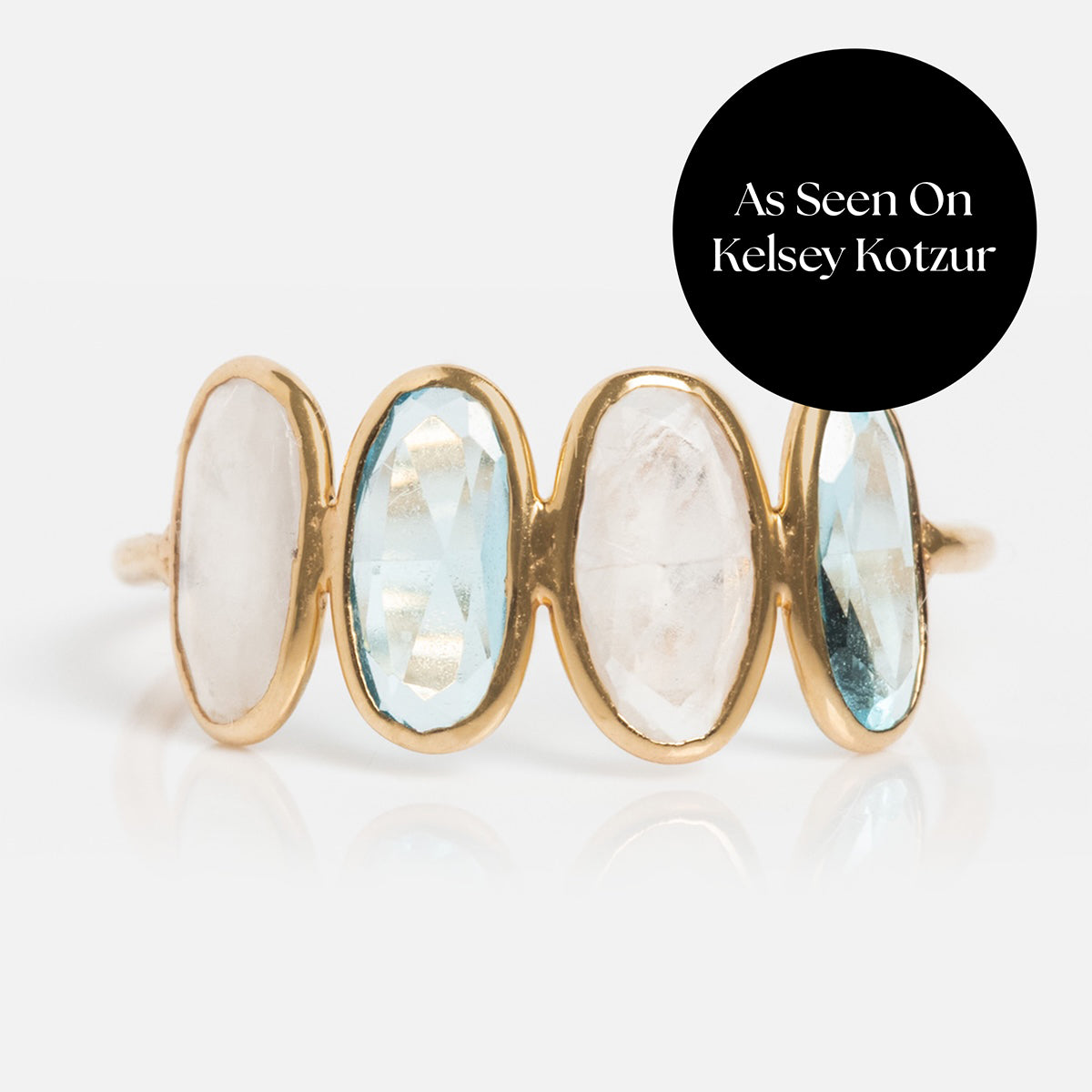 Solid Gold Daybreak Moonstone and Blue Topaz Ring