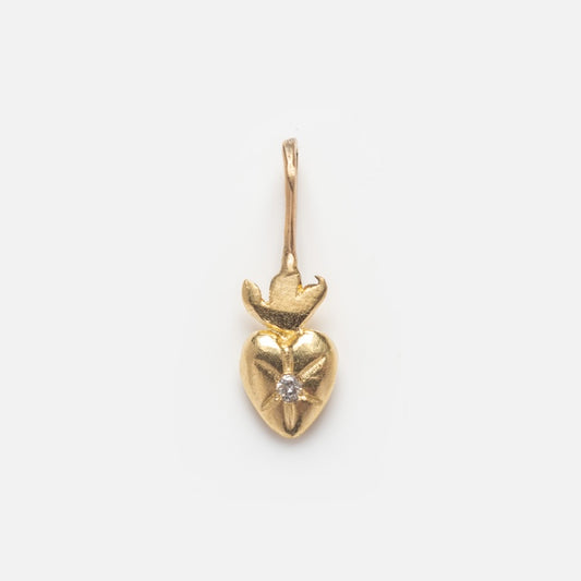 The 14k Solid Gold Tiny Charms by Acanthus features a gold strawberry-shaped pendant with a central diamond, crafted in 14k solid yellow gold. Shown on a white background, it brings a sweet accent to your diamond charm collection.