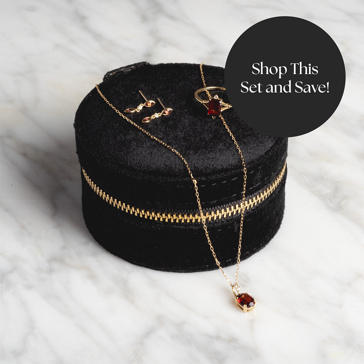 Solid Gold 2025 January Capsule Garnet Statement Set with Free Gift