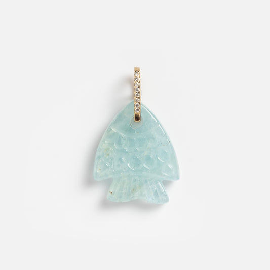 14k Aquamarine and Diamond Fish Charm