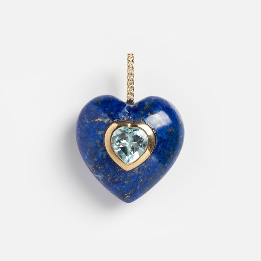 14k Lapis Lazuli and Blue Topaz Heart Pendant Charm