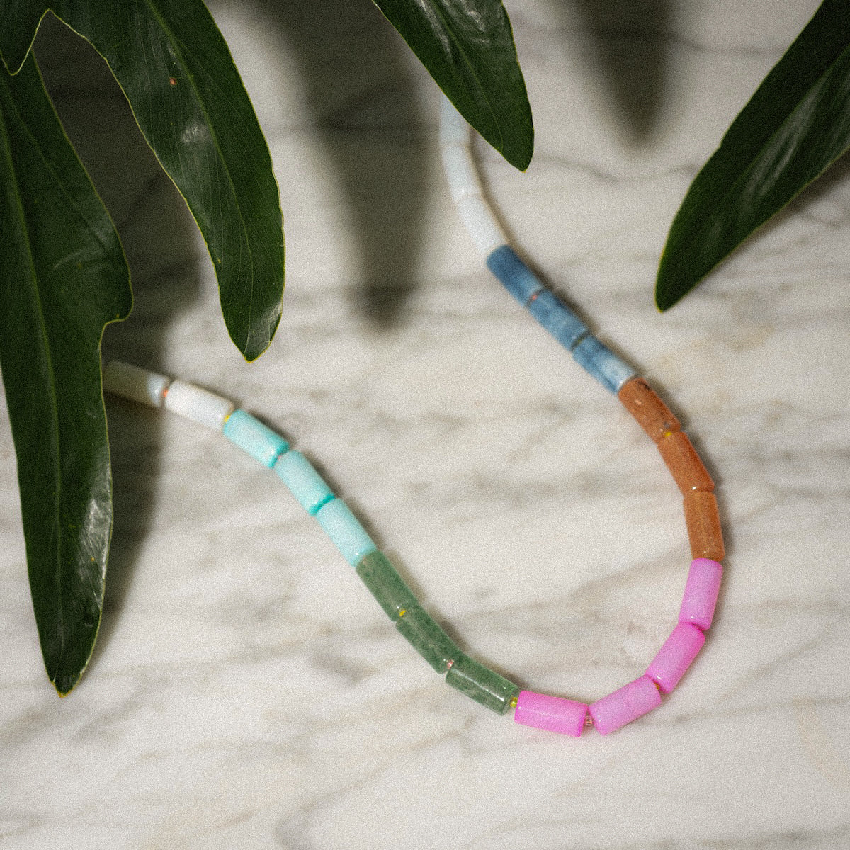 Beaded Gemstone Tube Necklace