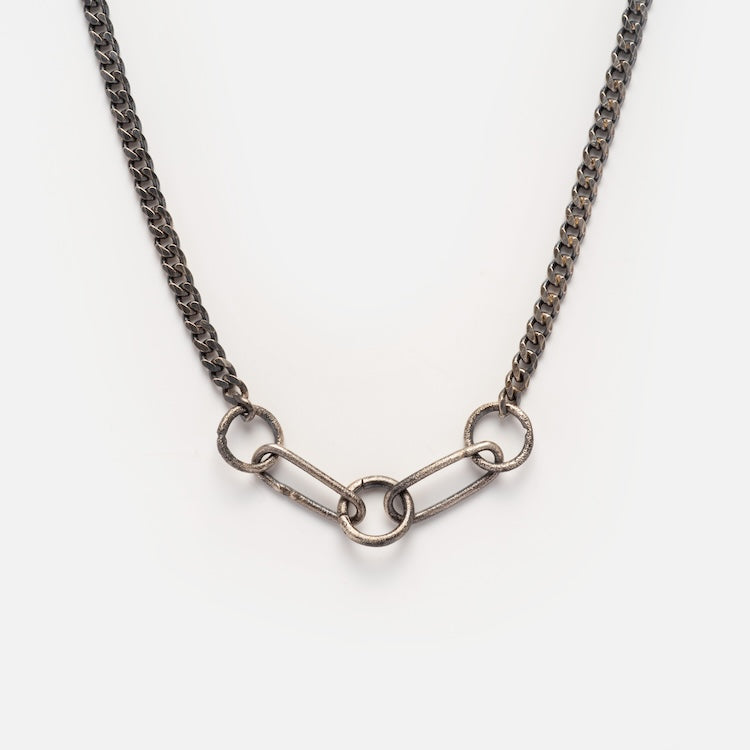 Five Link Oxidized Silver Charm Holder Necklace