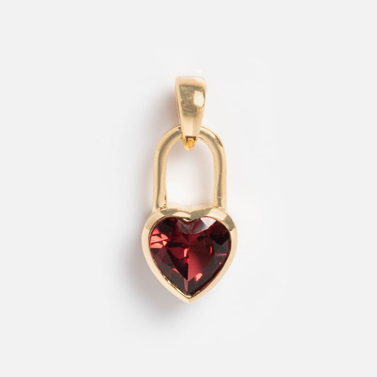 Heart Lock Full Cut Garnet Charm