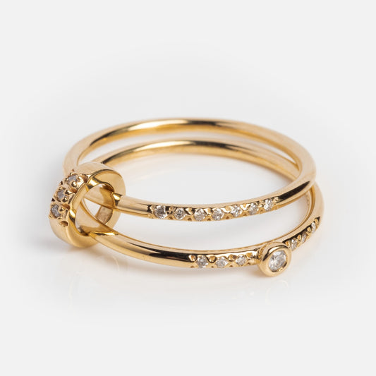 Double Band Diamond Link Ring
