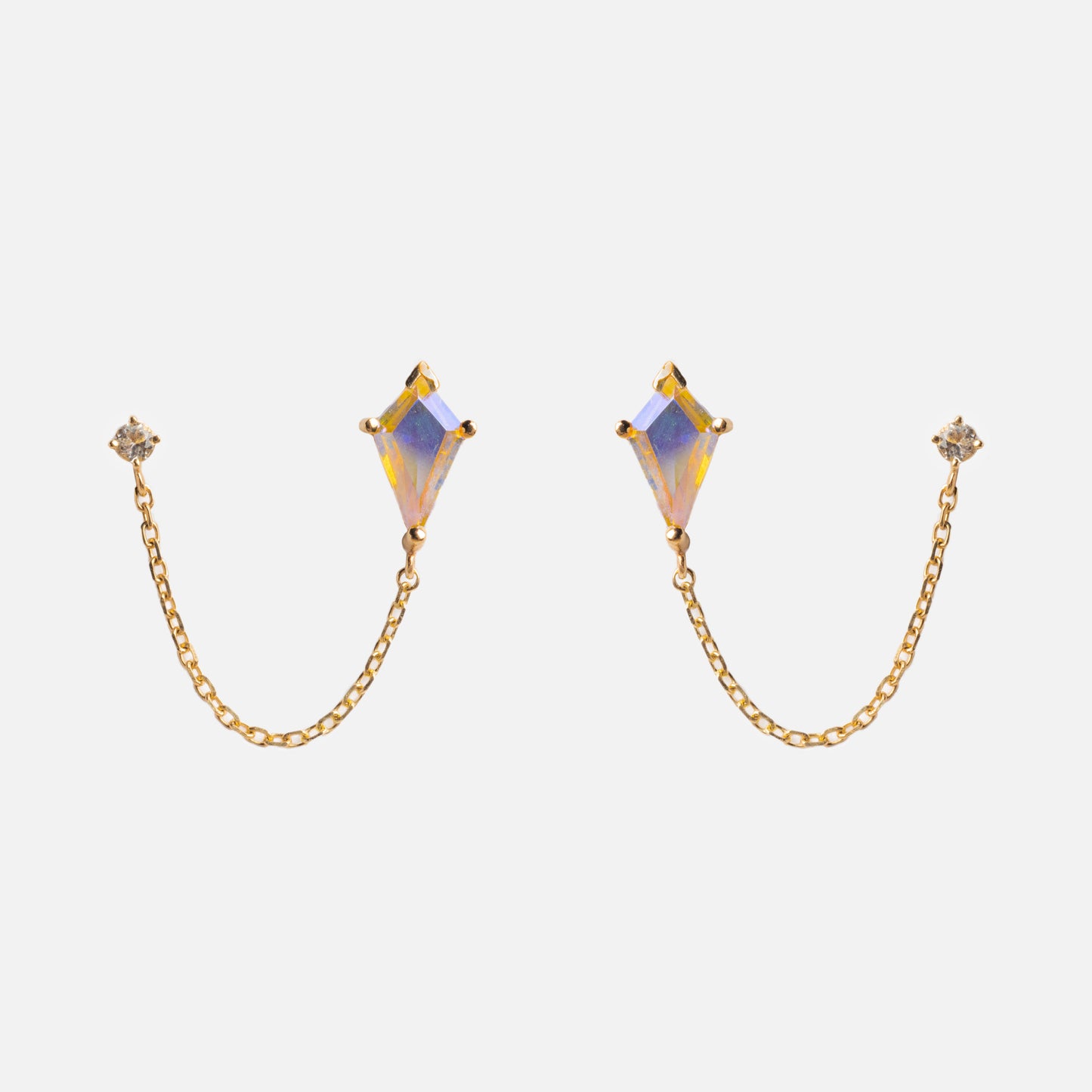 Solid Gold Double Piercing Angel Aura Quartz Kite Earrings for Positivity