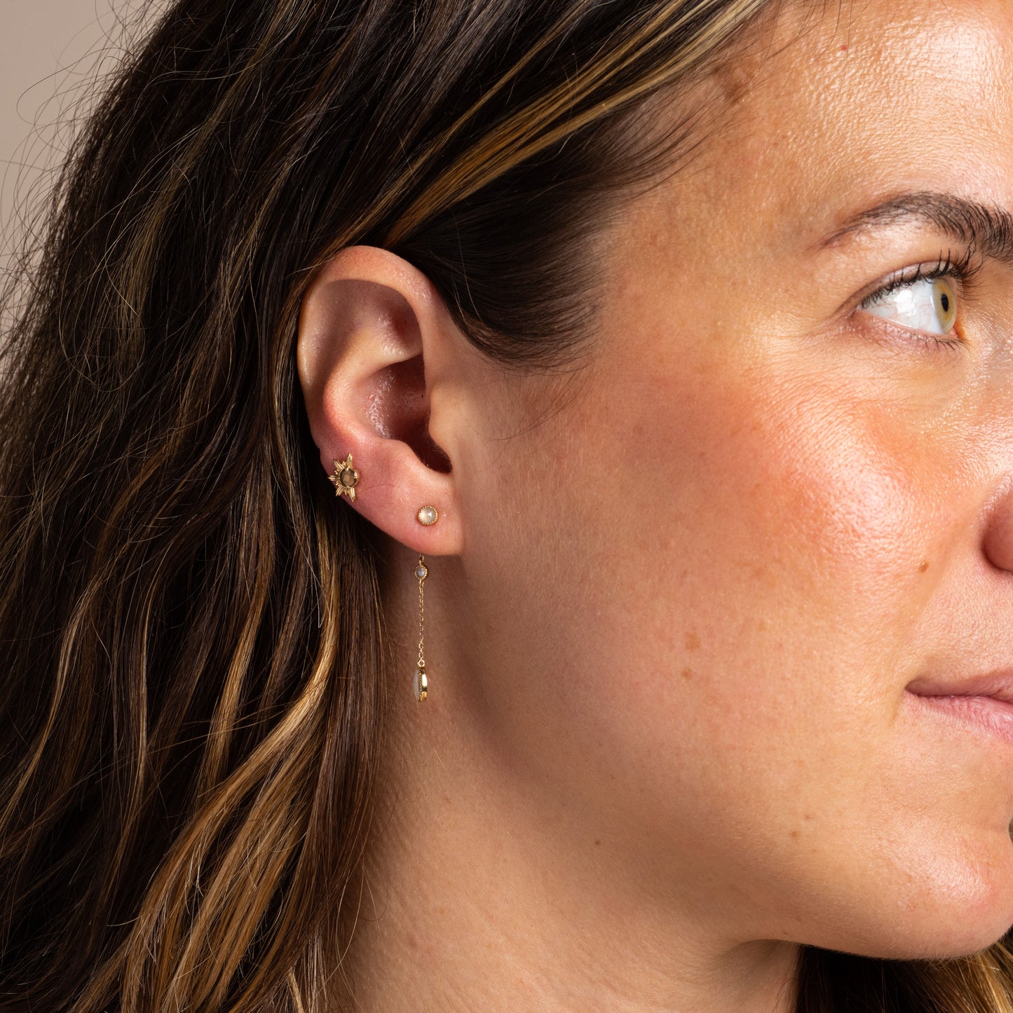Solid Gold Smoky Quartz Sunburst Studs