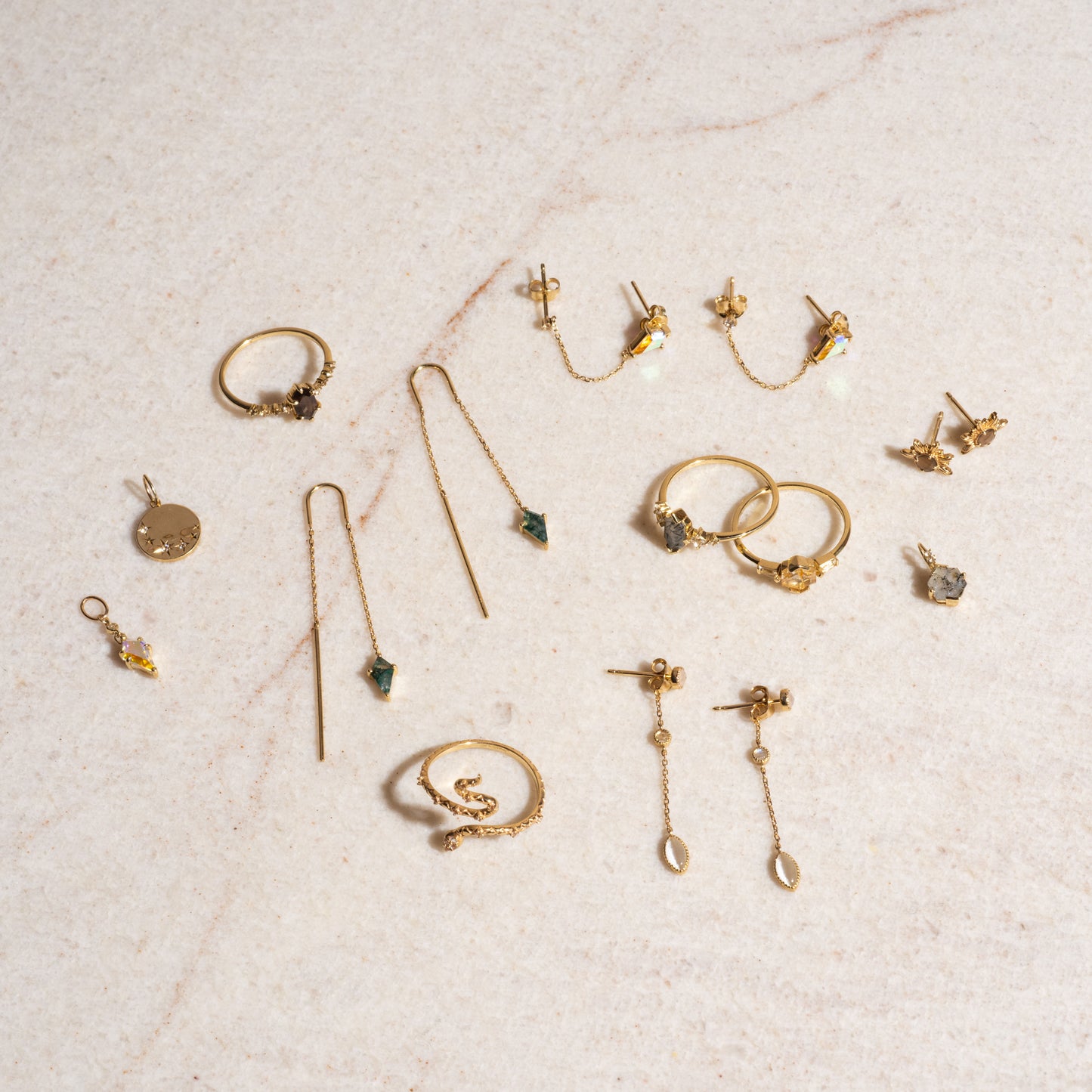 Solid Gold Smoky Quartz Sunburst Studs
