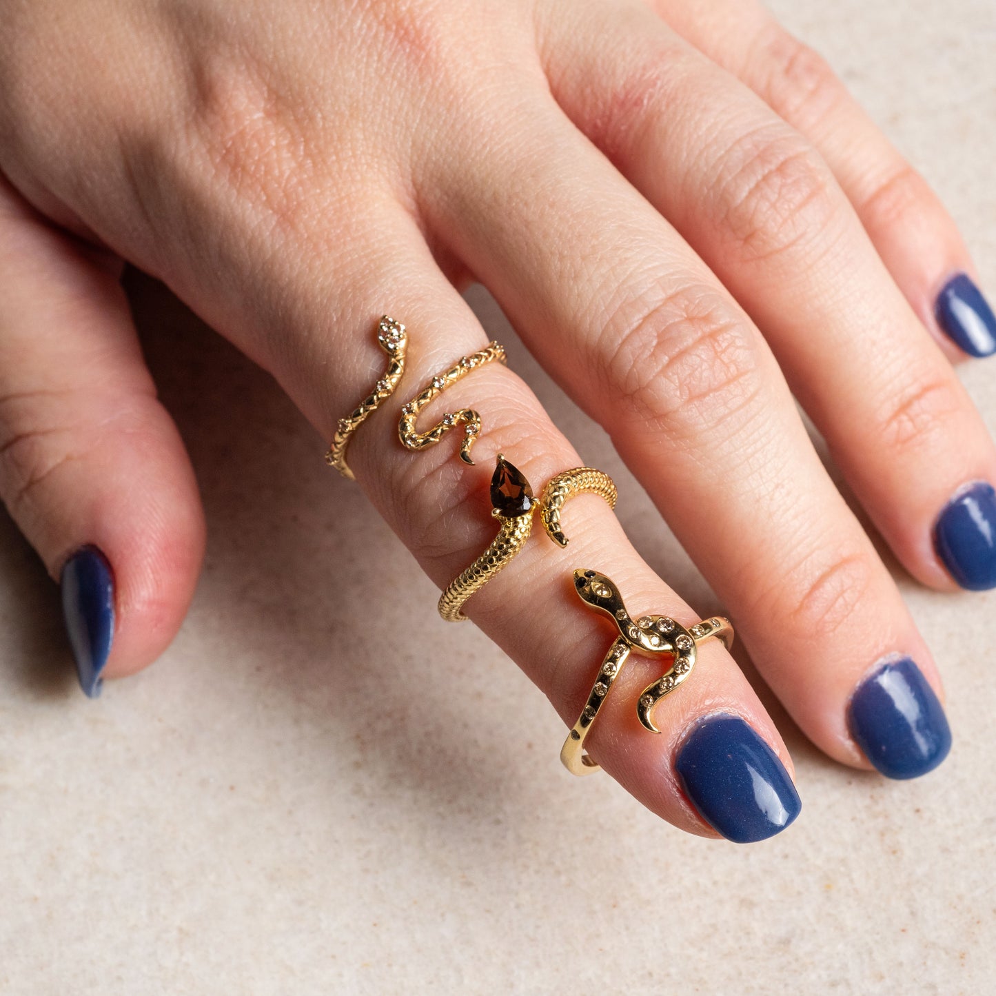 Solid Gold Smoky Quartz Snake Ring for Transformation