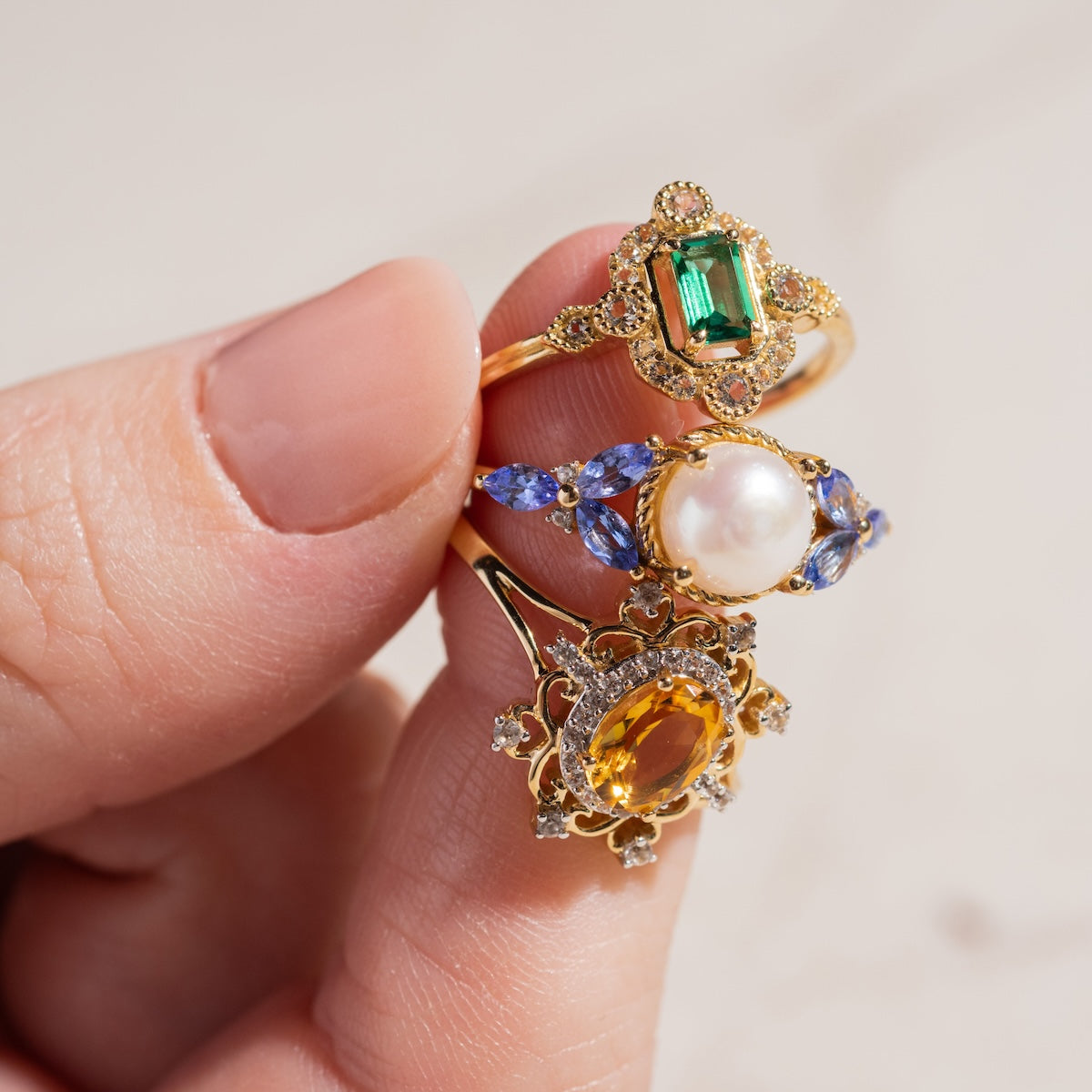 14k Vintage Inspired Pearl and Tanzanite Statement Ring