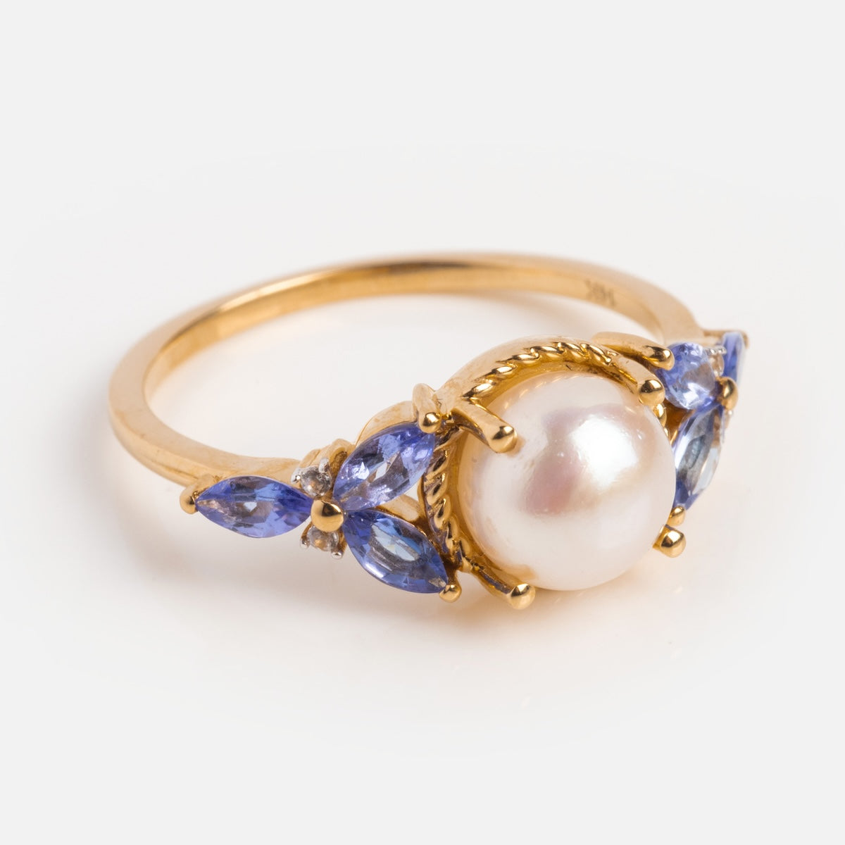 14k Vintage Inspired Pearl and Tanzanite Statement Ring
