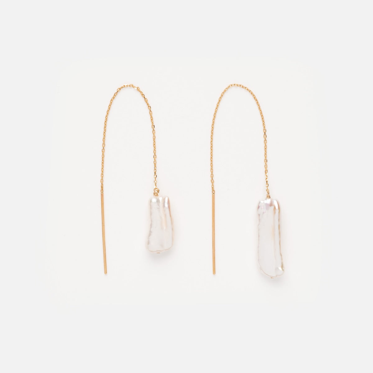 Solid Gold Baroque Pearl Threader Earrings
