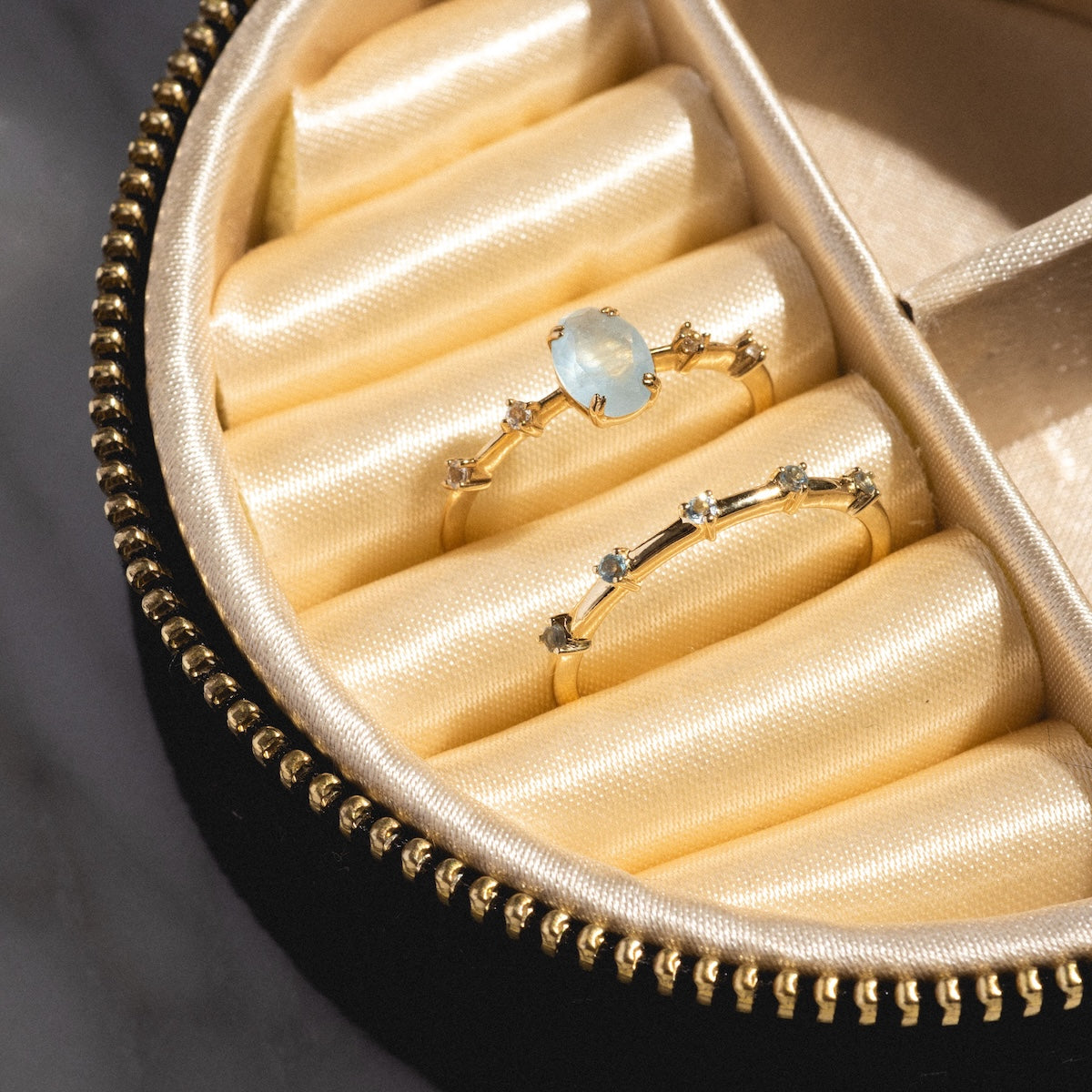 Solid Gold 2025 March Capsule Aquamarine Ring Set with Free Gift