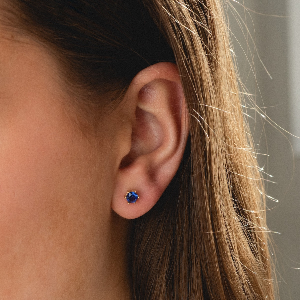 Solid Gold Modern Birthstone Studs