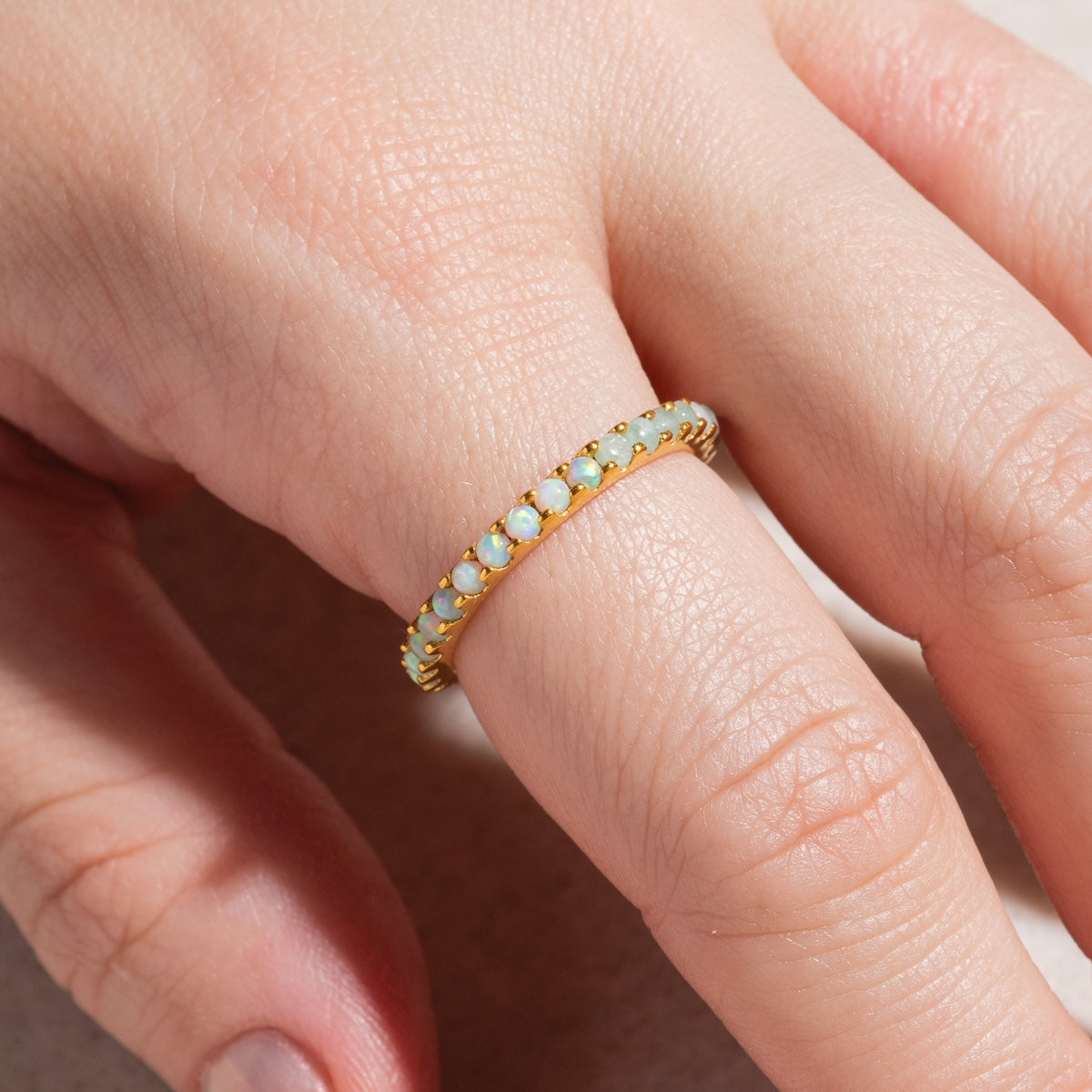 Indecisive Opal and Amazonite Eternity Band