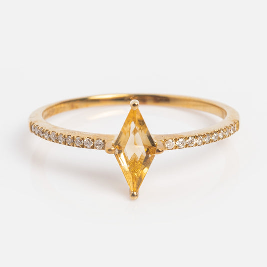 Solid Gold Citrine and Diamond Ring Sample Size 7