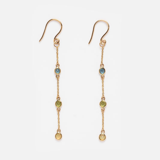 Solid Gold Green and Blue Drop Earrings Sample