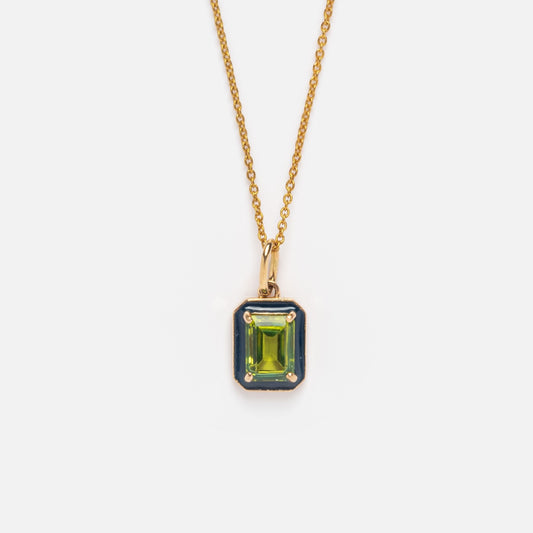 Solid Gold Peridot and Enamel Necklace Sample
