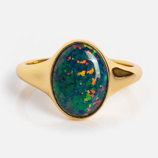 Black Opal Signet Ring