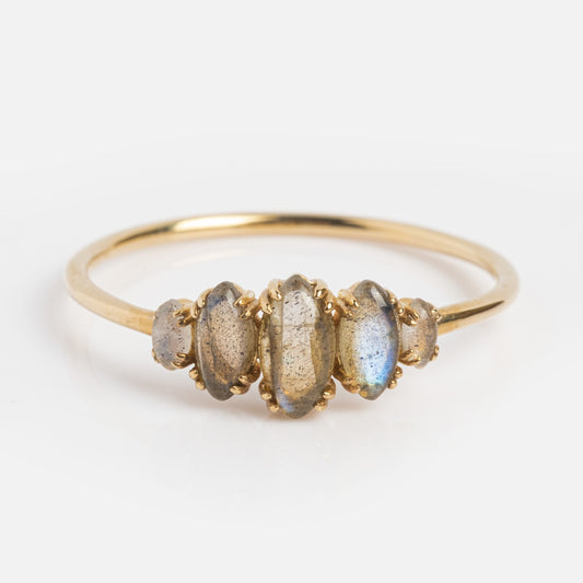 Solid Gold Labradorite Marquise Cluster Ring